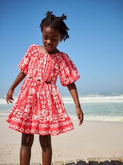 Red Printed 100% Cotton Cut-Out Dress (3-16yrs) - Image 1 of 8