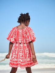 Red Printed 100% Cotton Cut-Out Dress (3-16yrs) - Image 3 of 8