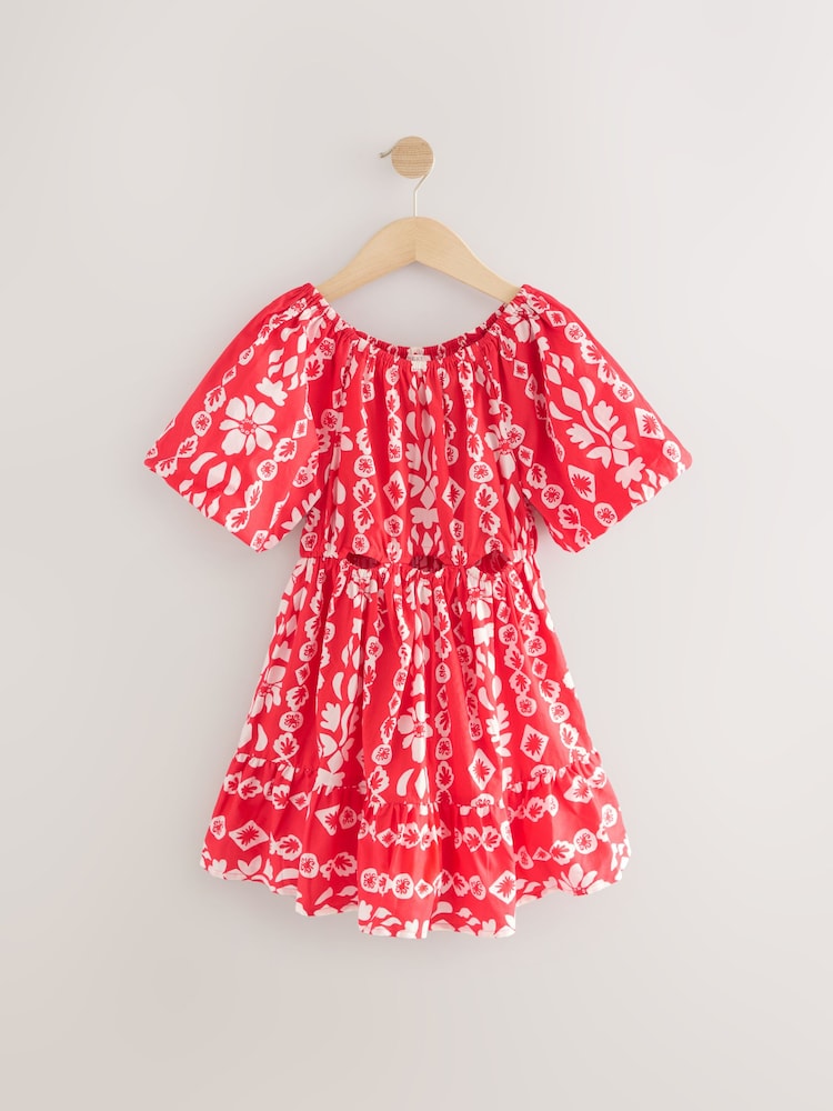 Red Printed 100% Cotton Cut-Out Dress (3-16yrs) - Image 5 of 8