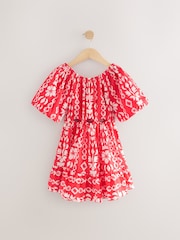 Red Printed 100% Cotton Cut-Out Dress (3-16yrs) - Image 6 of 8