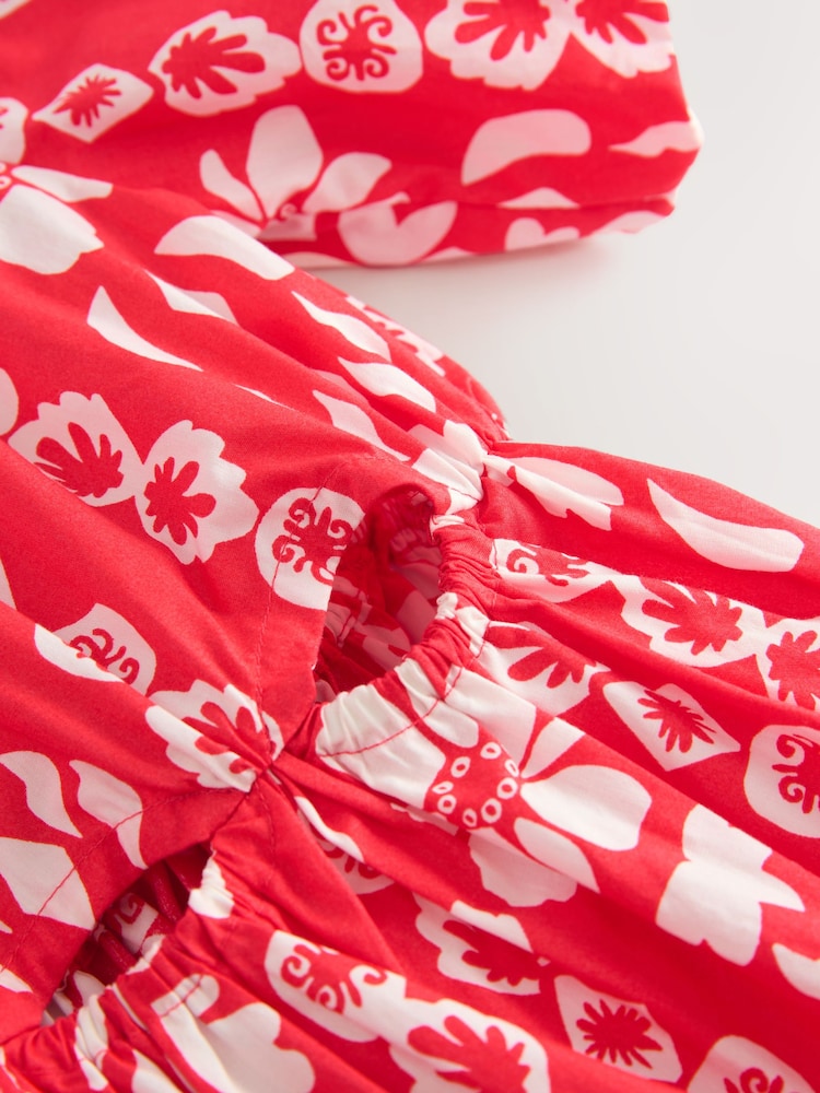 Red Printed 100% Cotton Cut-Out Dress (3-16yrs) - Image 8 of 8