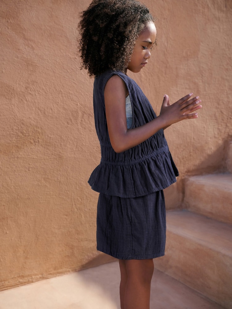 Navy Blue 100% Cotton Waistcoat, Shorts And Vest Top Set (3-16yrs) - Image 2 of 10