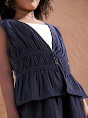 Navy Blue 100% Cotton Waistcoat, Shorts And Vest Top Set (3-16yrs) - Image 5 of 10