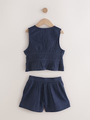 Navy Blue 100% Cotton Waistcoat, Shorts And Vest Top Set (3-16yrs) - Image 8 of 10
