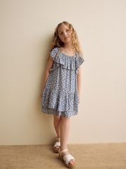Blue Ditsy Frill Summer Dress (3-16yrs) - Image 4 of 8