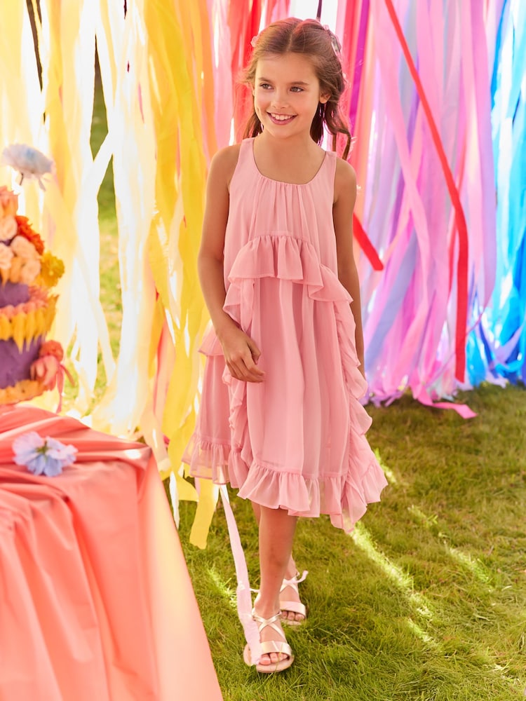 Pink Chiffon Ruffle Summer Dress (3-16yrs) - Image 1 of 3