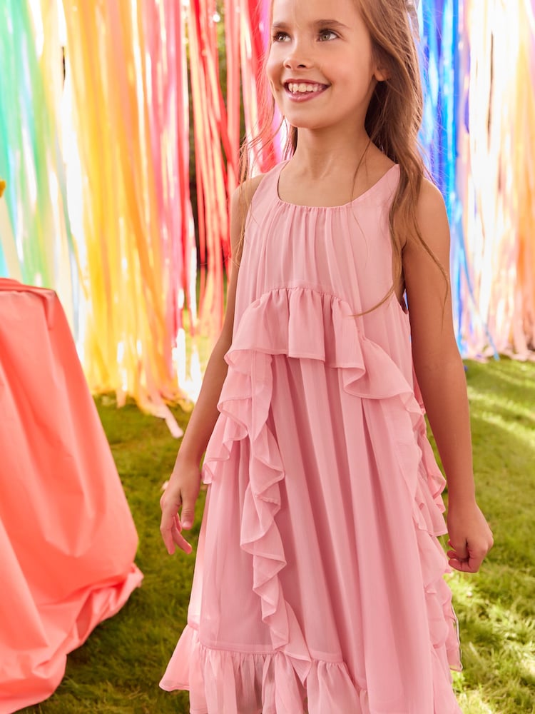 Pink Chiffon Ruffle Summer Dress (3-16yrs) - Image 2 of 3