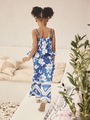 Cobalt Blue Floral Blouse And Trousers Co-ord Set (3-16yrs) - Image 2 of 8