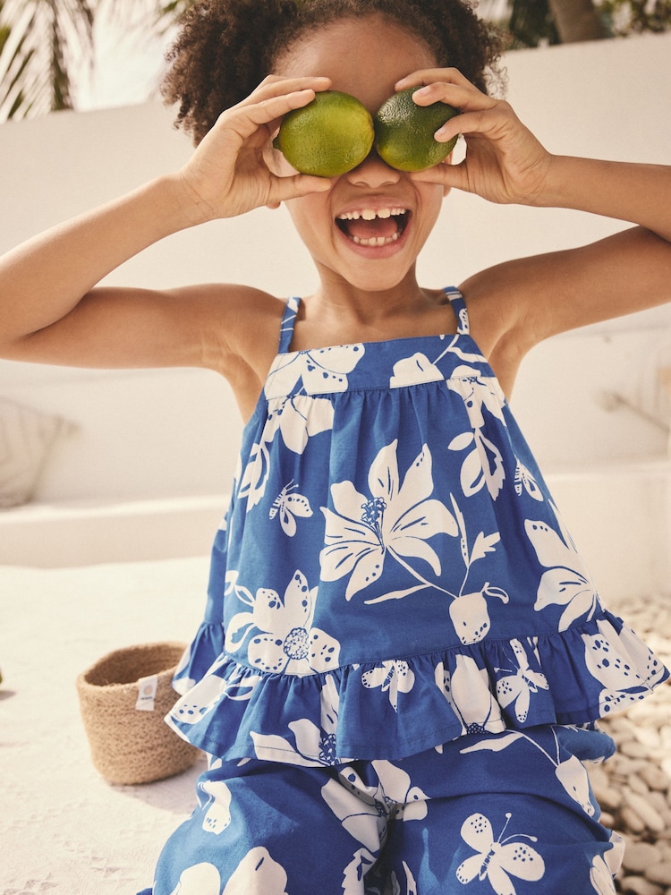 Cobalt Blue Floral Blouse And Trousers Co-ord Set (3-16yrs) - Image 4 of 8