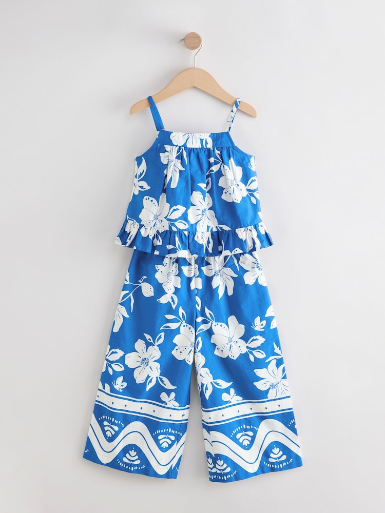 Cobalt Blue Floral Blouse And Trousers Co-ord Set (3-16yrs) - Image 5 of 8