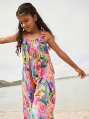 Multi Floral Print 100% Cotton Wide Leg Jumpsuit (3-16yrs) - Image 1 of 4