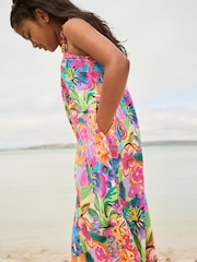 Multi Floral Print 100% Cotton Wide Leg Jumpsuit (3-16yrs) - Image 2 of 4