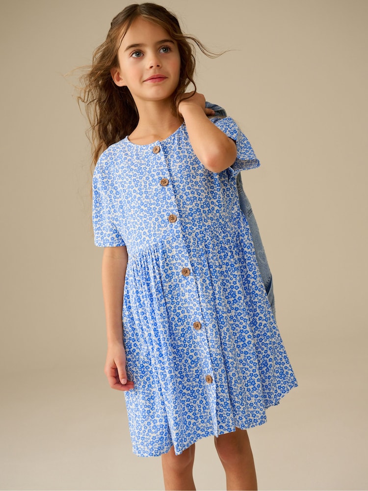Blue Ditsy Button Summer Dress (3-16yrs) - Image 1 of 8