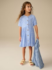 Blue Ditsy Button Summer Dress (3-16yrs) - Image 2 of 8