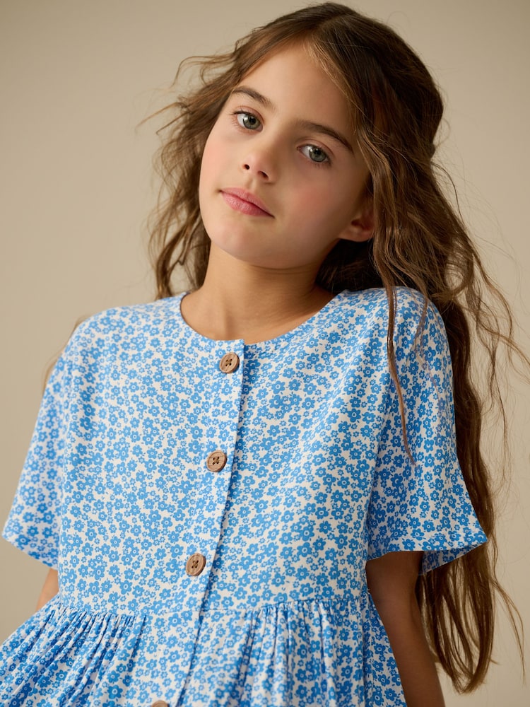 Ditsy bleu - Robe d’été boutonnée (3-16ans) - Image 4 of 8