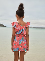 Red Tropical Frill Shoulder Playsuit (3-16yrs) - Image 2 of 7