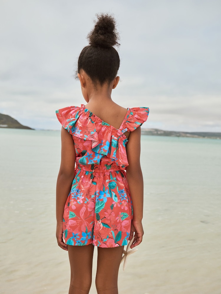 Red Tropical Frill Shoulder Playsuit (3-16yrs) - Image 2 of 7