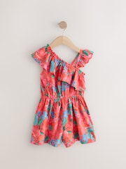 Red Tropical Frill Shoulder Playsuit (3-16yrs) - Image 4 of 7