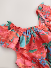 Red Tropical Frill Shoulder Playsuit (3-16yrs) - Image 6 of 7