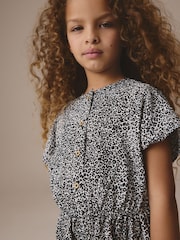 Black/White Printed Playsuit (3-16yrs) - Image 4 of 8