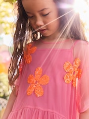Pink/Orange Flower Sequin Mesh Party Dress (3-16yrs) - Image 3 of 5