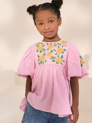 Lilac Purple 100% Cotton Embroidered Blouse (3-16yrs) - Image 1 of 9