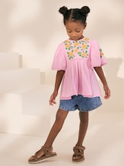 Lilac Purple 100% Cotton Embroidered Blouse (3-16yrs) - Image 3 of 9