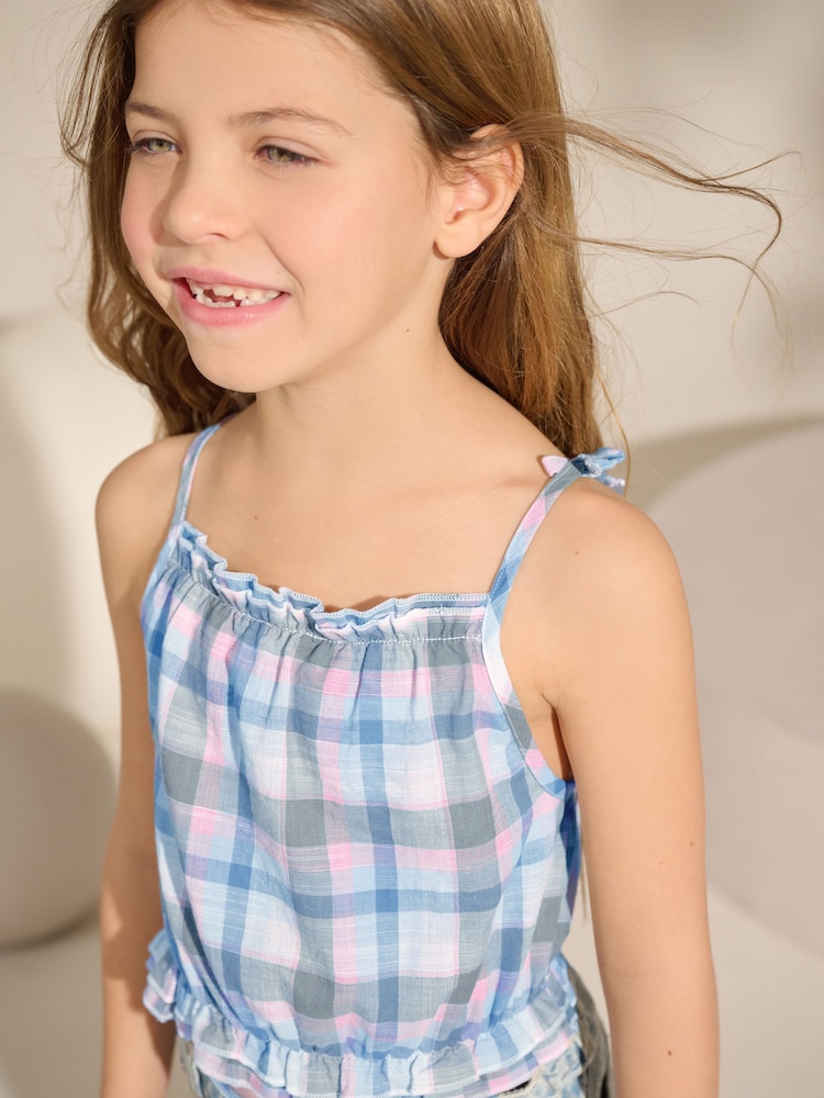 Blue and Pink Check 100% Cotton Camisole Top (3-16yrs) - Image 1 of 8