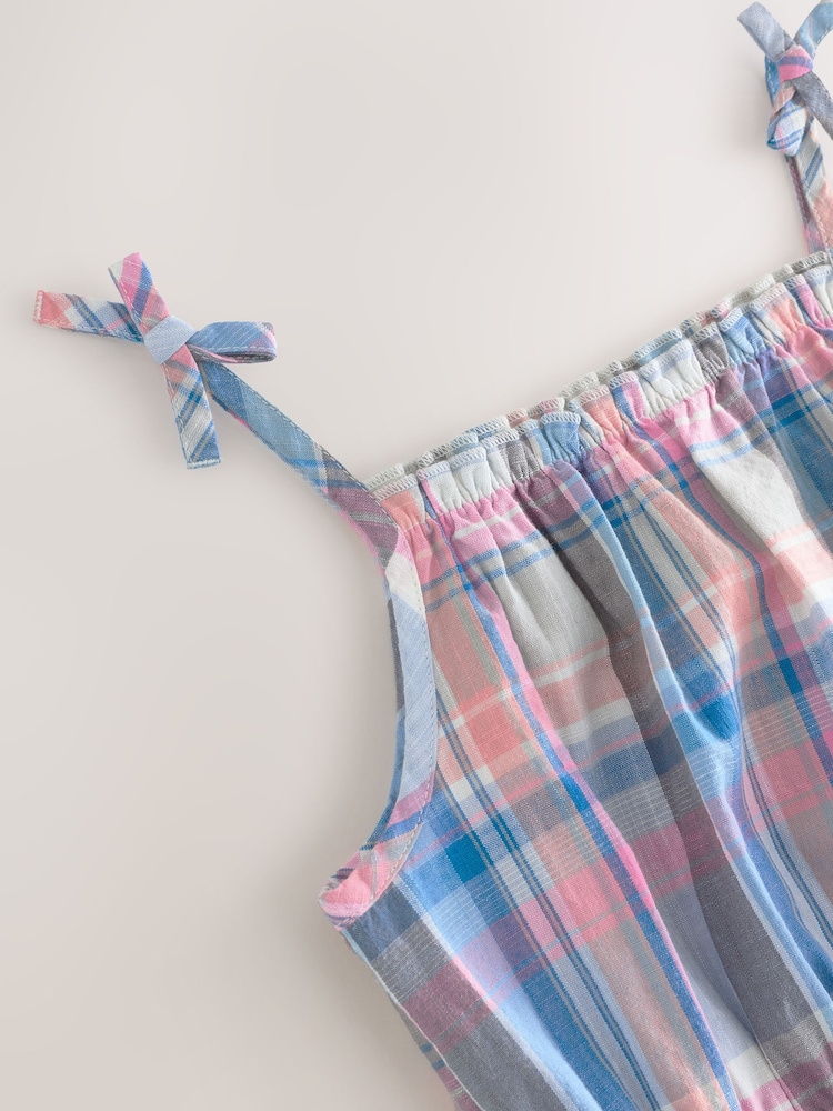 Blue and Pink Check 100% Cotton Camisole Top (3-16yrs) - Image 7 of 8