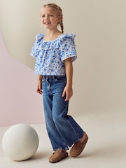 Blue Floral Printed Ruffle 100% Cotton Blouse (3-16yrs) - Image 2 of 3