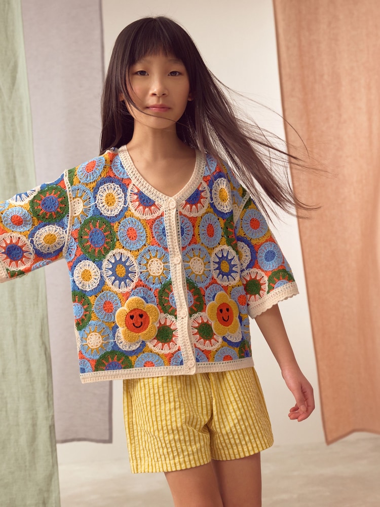 Multi Coloured Crochet Cardigan (3-12yrs) - Image 1 of 4 Multi Coloured Crochet Cardigan (3-12yrs) - Image 1 of 4