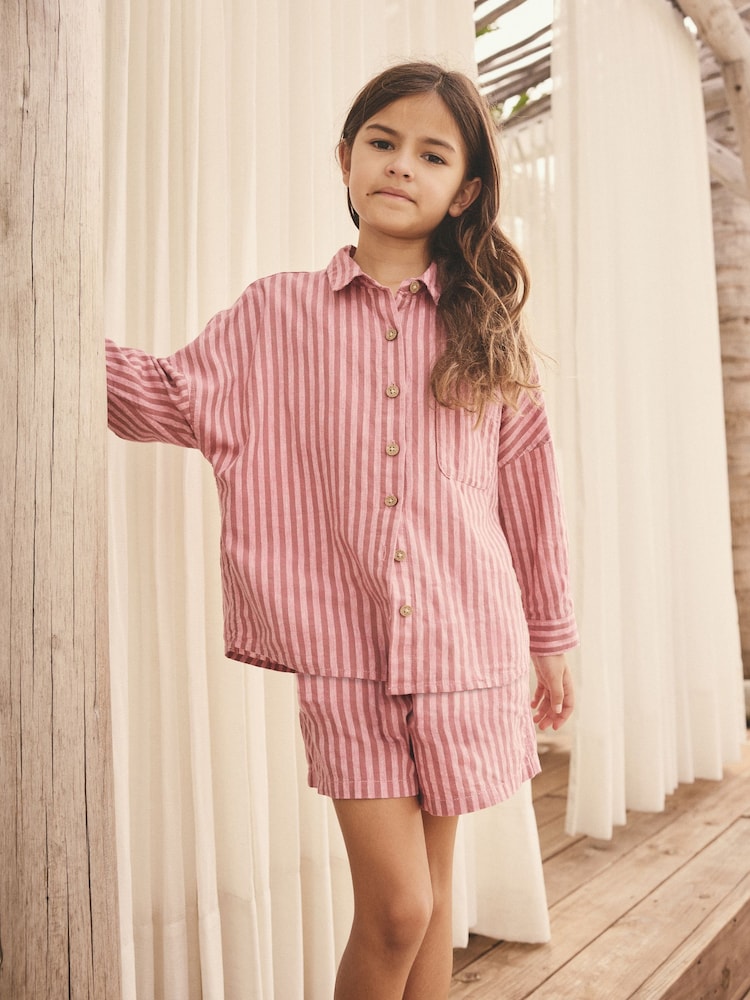 Pink Stripe Shirt And Shorts Co-ord Set (3-16yrs) - Image 1 of 8