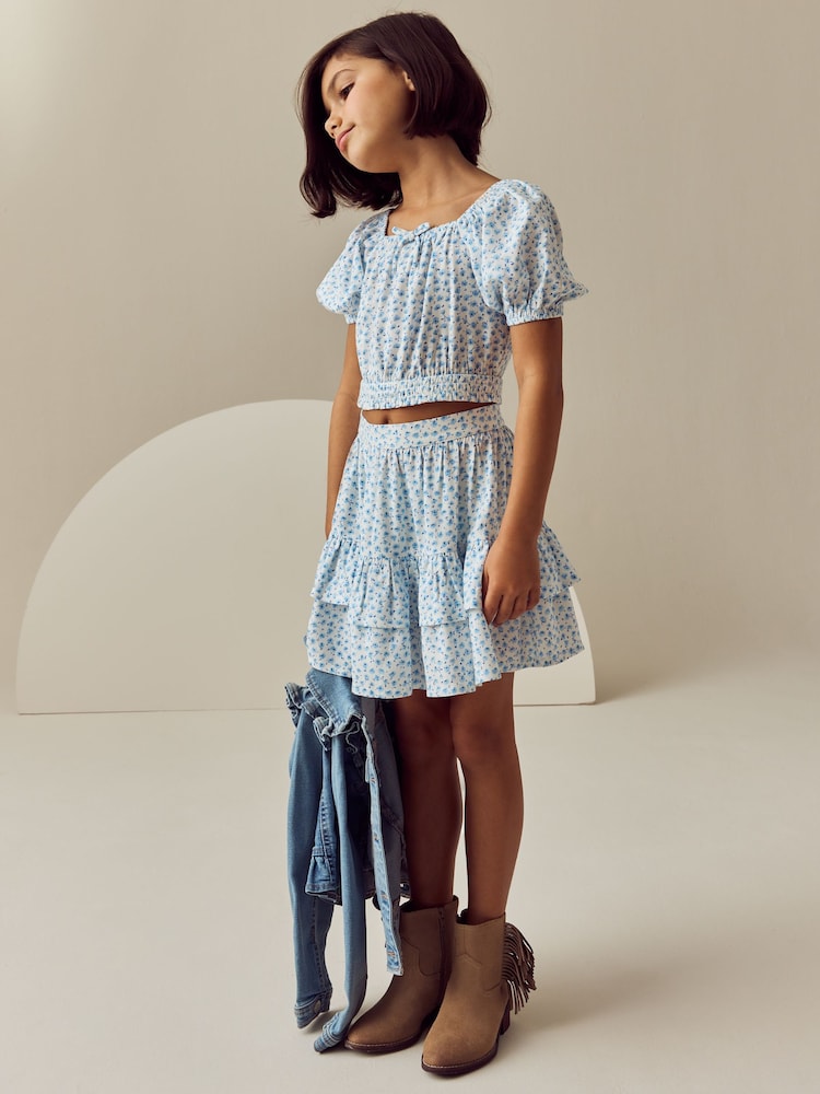 Blue Ditsy Top and Skirt Set (3-16yrs) - Image 2 of 4