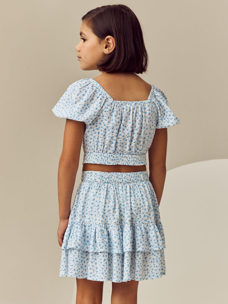 Blue Ditsy Top and Skirt Set (3-16yrs) - Image 3 of 4