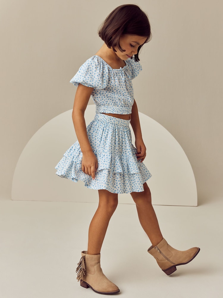 Blue Ditsy Top and Skirt Set (3-16yrs) - Image 4 of 4