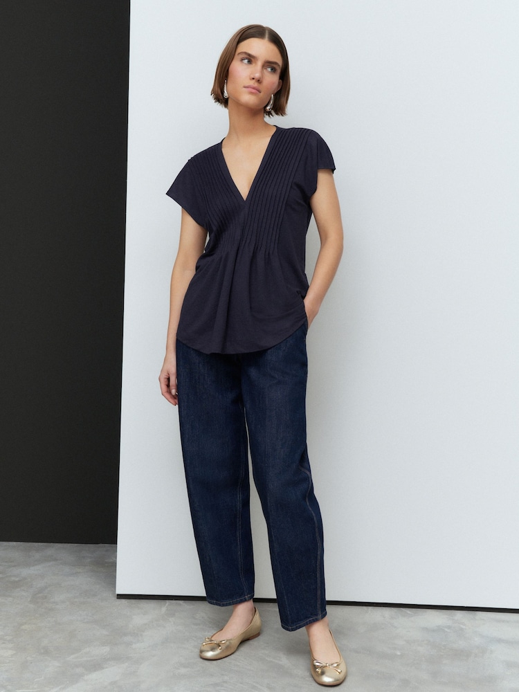 Navy Pintuck V-Neck Top - Image 2 of 7