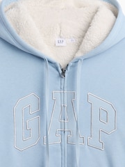 Albastru deschis - Hanorac cu glugă lejer, cu fermoar și logo Gap căptușit cu sherpa - Imaginea 4 din 4