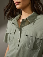 Khaki Green Short Sleeve Boxy Pocket Shirt - Image 3 of 7