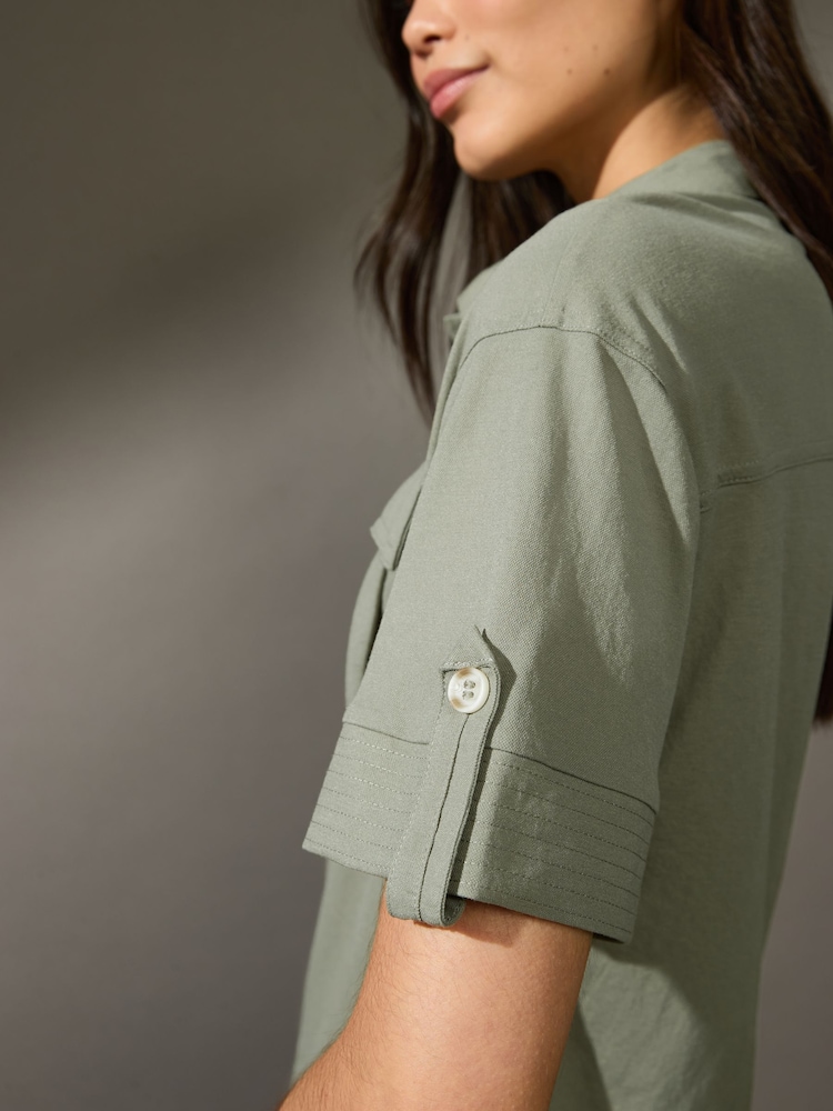 Khaki Green Short Sleeve Boxy Pocket Shirt - Image 4 of 7