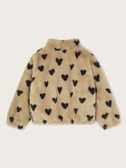 Monsoon Natural Fluffy Heart Print Zip Fleece Jacket - Image 3 of 4