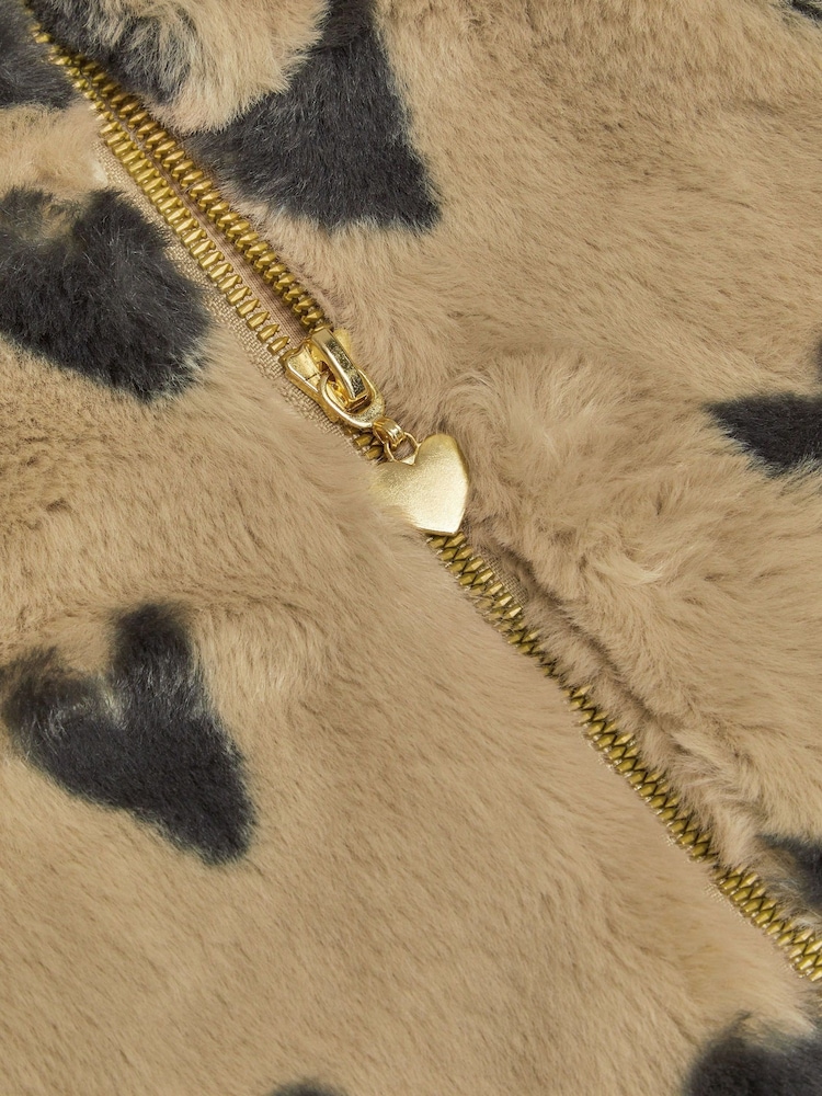 Monsoon Natural Fluffy Heart Print Zip Fleece Jacket - Image 4 of 4