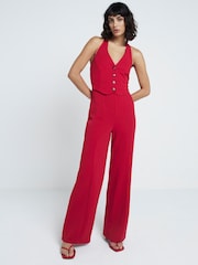 River Island Halter Neck Waistcoat Jumpsuit - Imagen 1 de 6