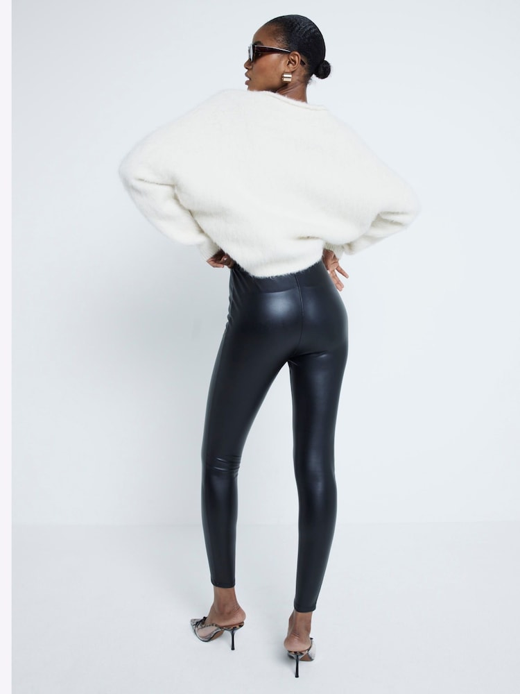 River Island Black High Waisted  Faux Leather Leggings - Image 2 of 6