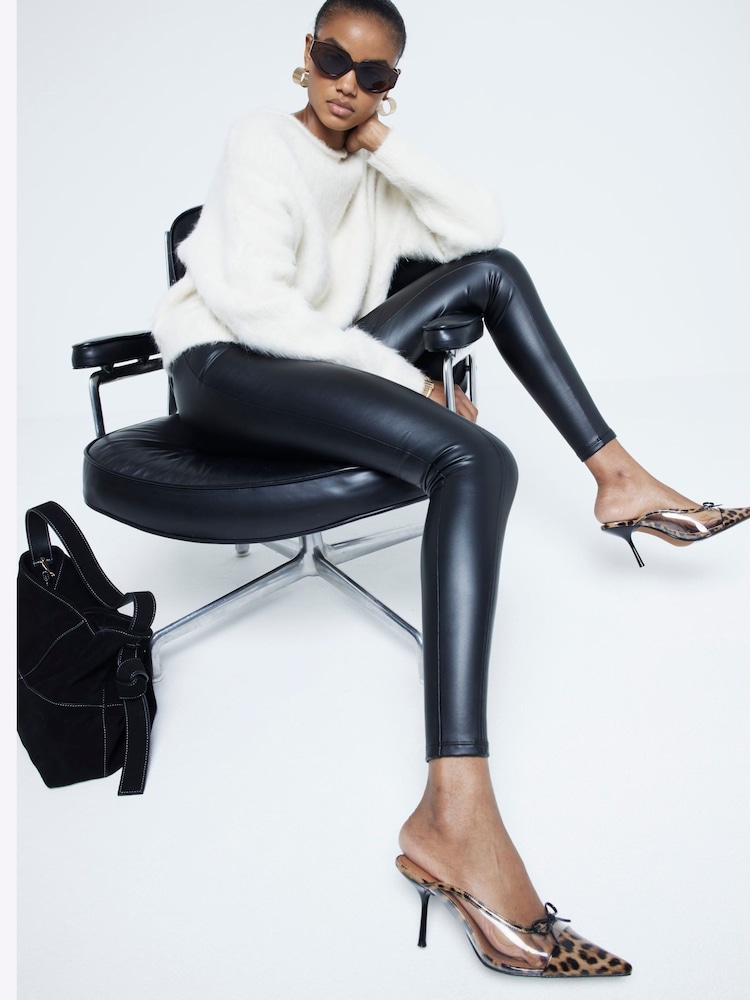 River Island Black High Waisted  Faux Leather Leggings - Image 4 of 6
