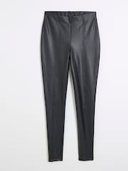 River Island Black High Waisted  Faux Leather Leggings - Image 5 of 6