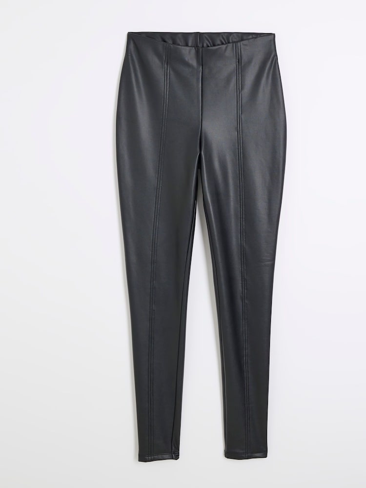 River Island Black High Waisted  Faux Leather Leggings - Image 5 of 6