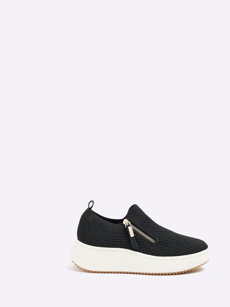 River Island Black Wide Fit Knitted Slip On Wedge Trainers - Image 2 of 7 River Island Black Wide Fit Knitted Slip On Wedge Trainers - Image 2 of 7
