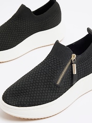 River Island Black Wide Fit Knitted Slip On Wedge Trainers - Image 6 of 7