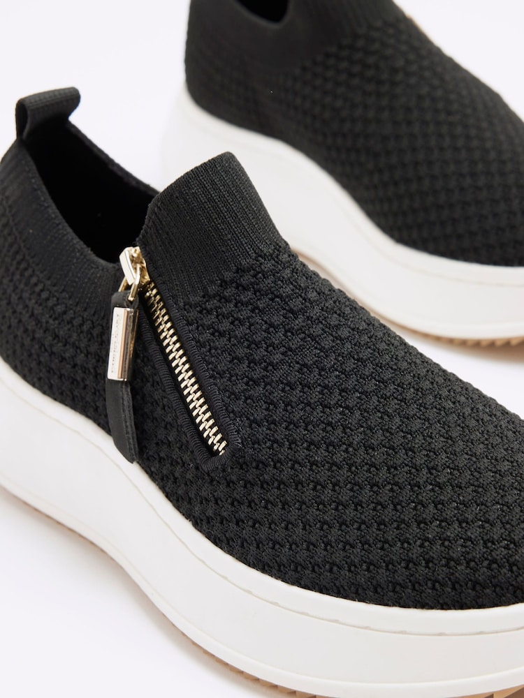 River Island Black Wide Fit Knitted Slip On Wedge Trainers - Image 7 of 7 River Island Black Wide Fit Knitted Slip On Wedge Trainers - Image 7 of 7