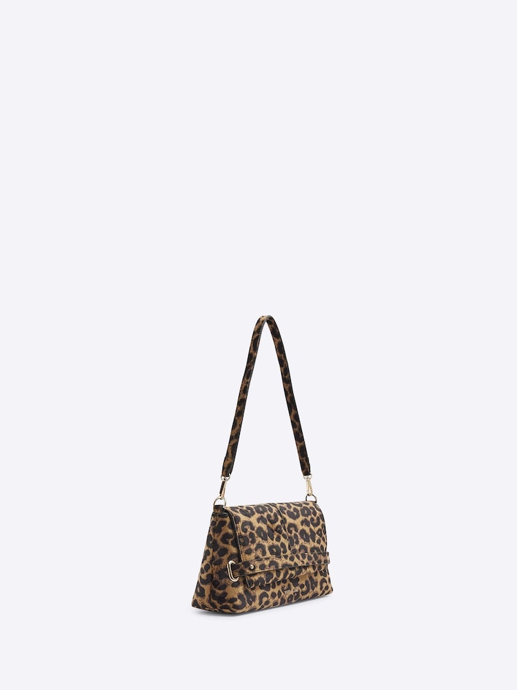 River Island Brown Leopard Fold Over Clutch - Image 2 of 4 River Island Brown Leopard Fold Over Clutch - Image 2 of 4